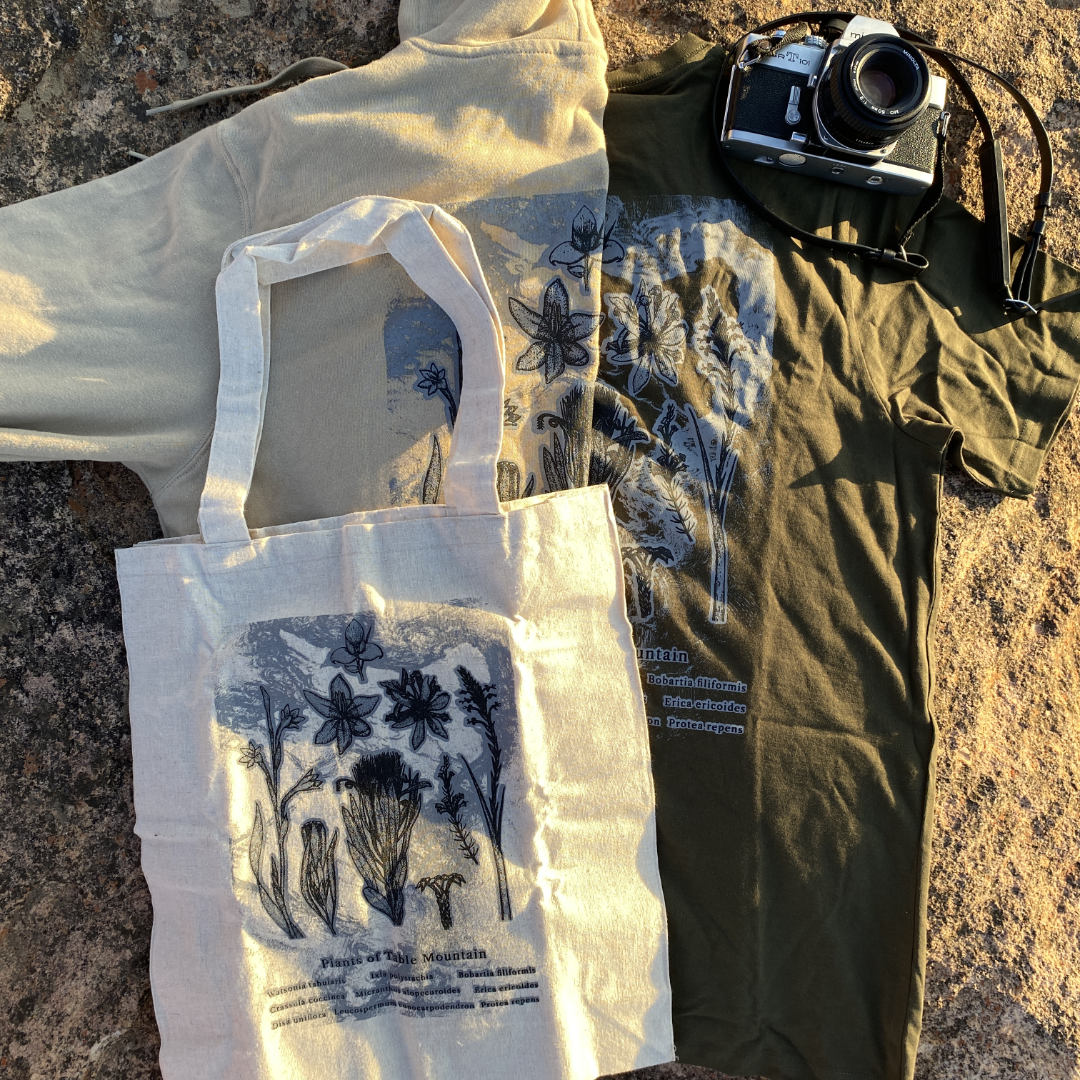Bundle: Plants of Table Mountain Hoodie, T-Shirt, Totebag, Stickers & Choice of Bush Hat or Beanie