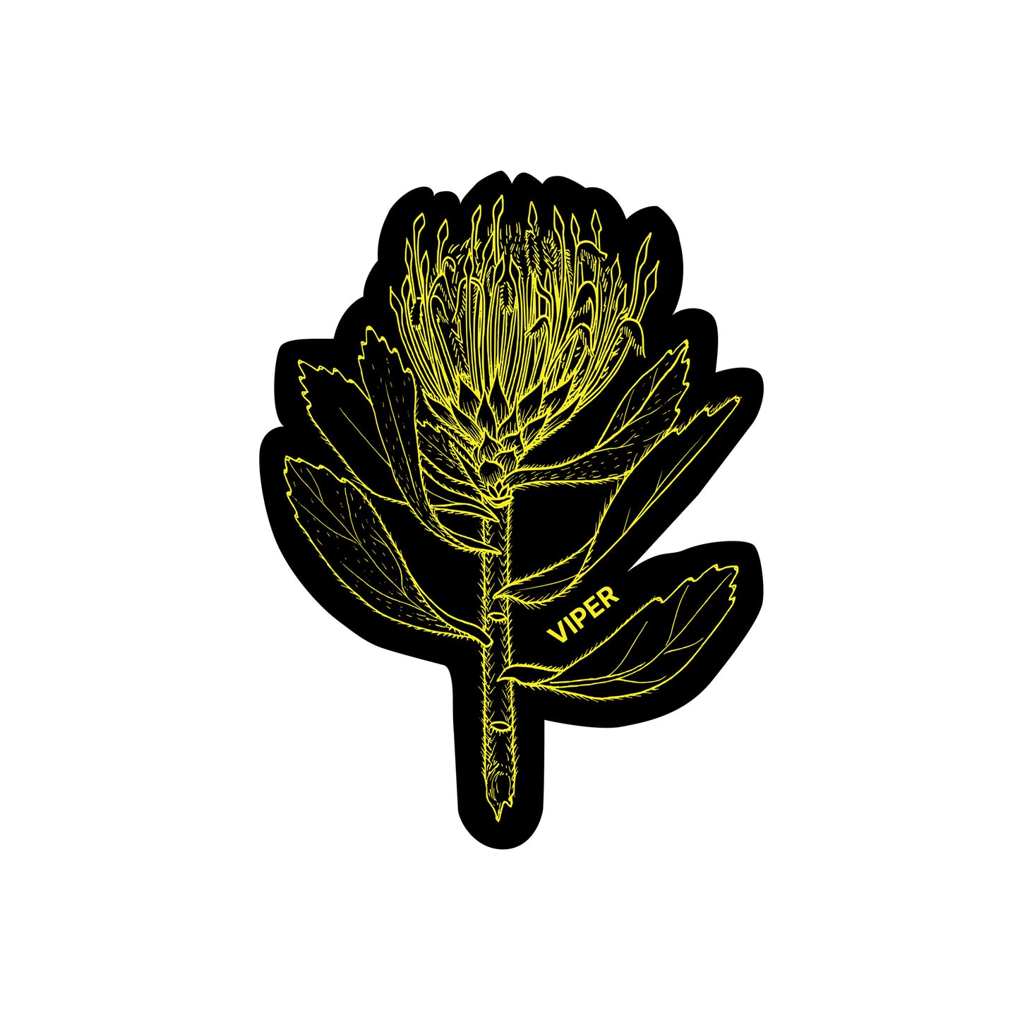 Black and yellow flower design with 'Viper' branding on a white background