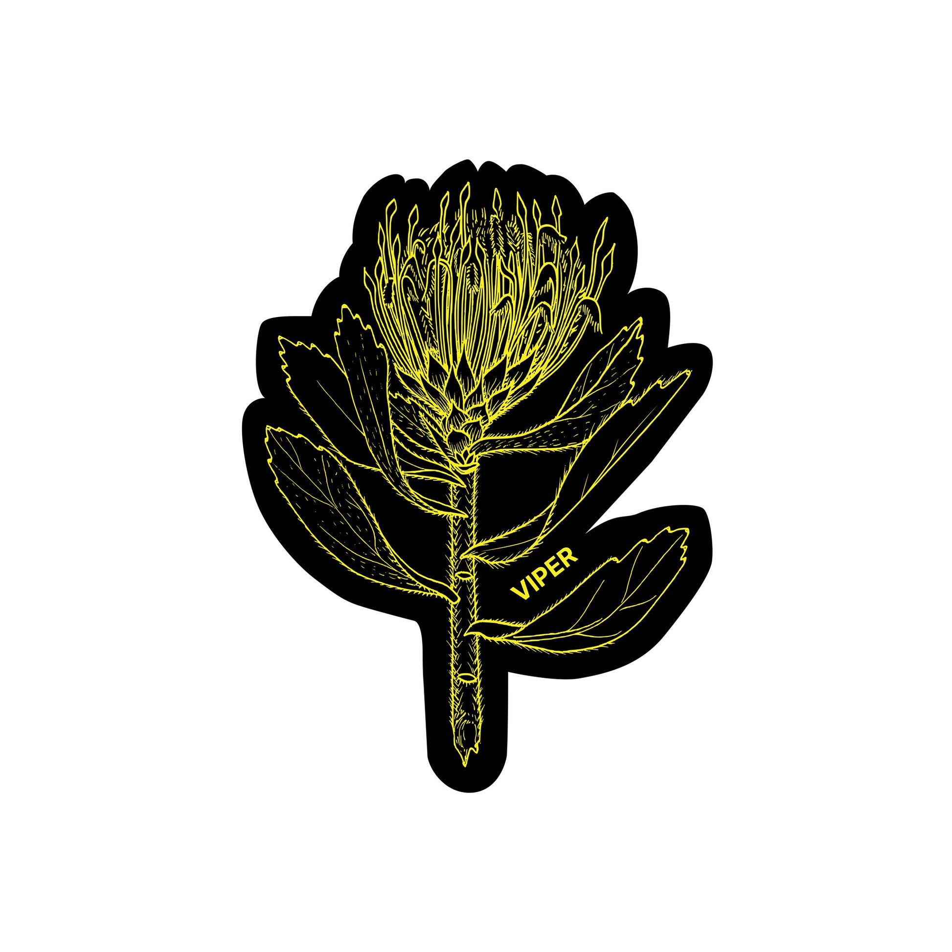 Black and yellow flower design with 'Viper' branding on a white background